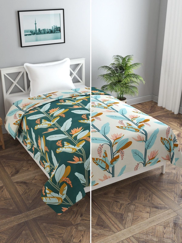 MORADO Glace Cotton Single Bed Size Reversible Quilt Cover / Duvet Cover / Rajai Cover / Blanket Cover with Zipper (60x90 Inches) - Green