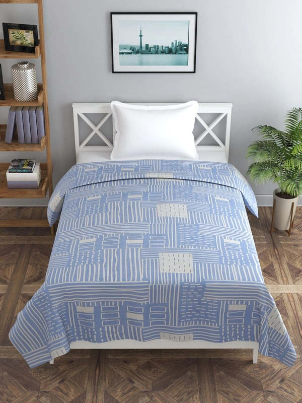 MORADO Glace Cotton Single / Duvet Cover / Rajai Cover / Blanket Cover with Zipper (60x90 Inches, Blue Cream) - Blue