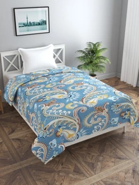 MORADO Glace cotton Double Bed King Size Reversible Quilt Cover/Duvet Cover/Rajai Cover/Blanket Cover with Zipper (60x90 Inches, Blue & White) - 60x90 Inches, Blue