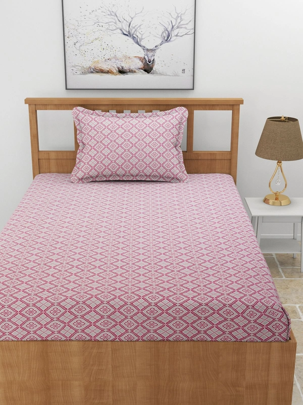 MORADO Premium Casement CottonElastic Fitted Single Bedsheet with 1 Pillow Cover (36x72x8 Inches) - Pink