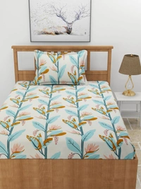 MORADO Premium Glace Cotton Elastic Fitted Single Bedsheet with 1 Pillow Cover (36x72x8 Inches) - Green