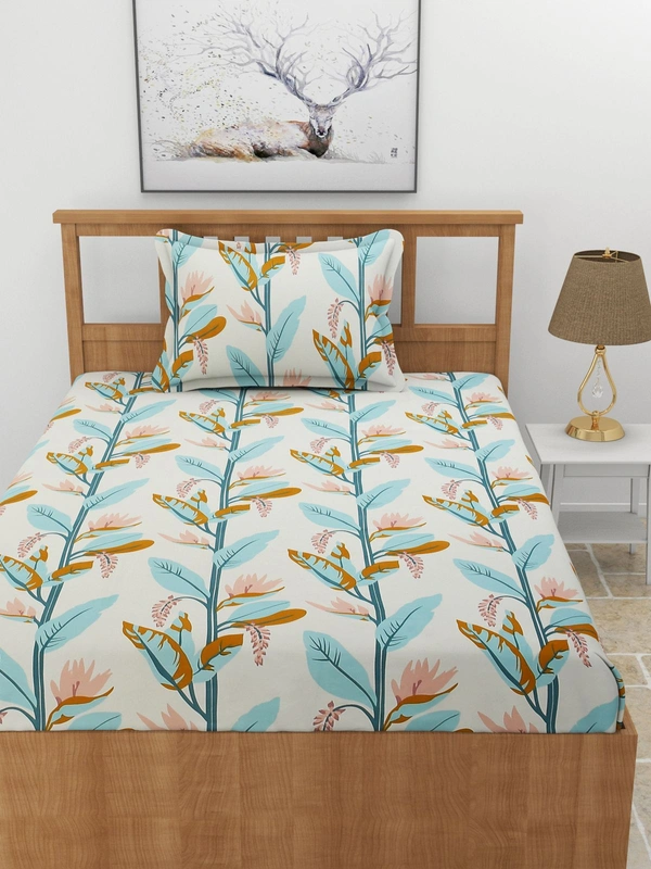MORADO Premium Glace Cotton Elastic Fitted Single Bedsheet with 1 Pillow Cover (36x72x8 Inches) - Green