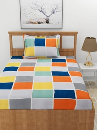 MORADO Premium Glace Cotton Elastic Fitted Single Bedsheet with 1 Pillow Cover (36x72x8 Inches) - Multicolor