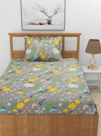 MORADO Premium Glace Cotton Elastic Fitted Single Bedsheet with 1 Pillow Cover (36x72x8 Inches) - Grey