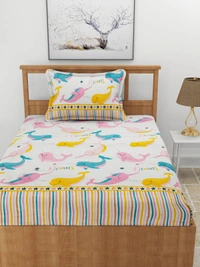 MORADO Premium Glace Cotton Elastic Fitted Single Bedsheet with 1 Pillow Cover (36x72x8 Inches) - Offwhite
