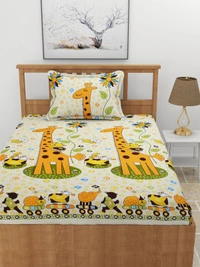 MORADO Premium Glace Cotton Elastic Fitted Single Bedsheet with 1 Pillow Cover (36x72x8 Inches) - Yellow