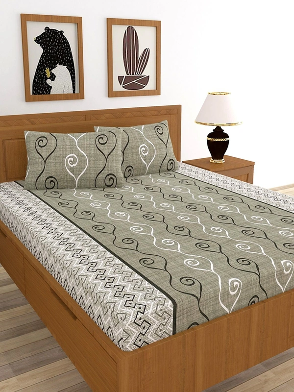 MORADO Premium Cotton Casement Double Bed Bedsheet with 2 Pillow Covers (90x100 Inches) - Green