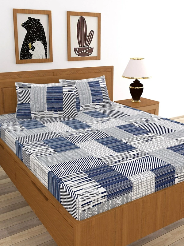 MORADO Premium Cotton Casement Double Bed Bedsheet with 2 Pillow Covers (90x100 Inches) - Grey