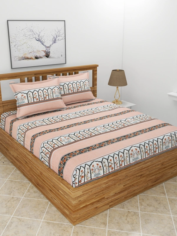 MORADO Premium Glace Cotton Elastic Fitted Double Bedsheet with 2 Pillow Covers (72x78x10 Inches, Carrot) - 72x78x10 Inches, Rust