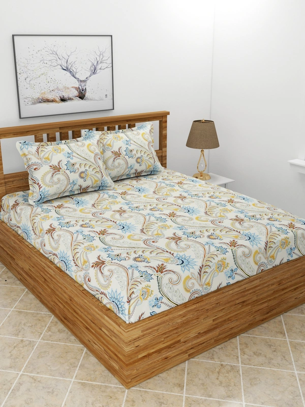 MORADO Premium Glace Cotton Double Bedsheet with 2 King Size Pillow Covers (90x100, Inches) - 90x100 Inches, Blue
