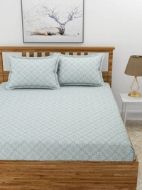 MORADO Premium Glace Cotton 210 TC Double Bedsheet with 2 King Size Pillow Covers (90x100 Inches) - 90x100 Inches, Blue