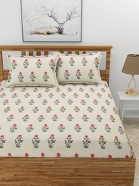 MORADO Premium Glace Cotton 210 TC Double Bedsheet with 2 King Size Pillow Covers (90x100 Inches) - 90x100 Inches, Offwhite