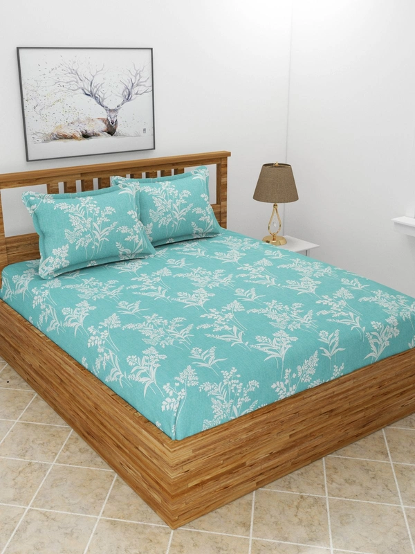 MORADO Premium Glace Cotton 210 TC Double Bedsheet with 2 King Size Pillow Covers (90x100 Inches) - 90x100 Inches, Green