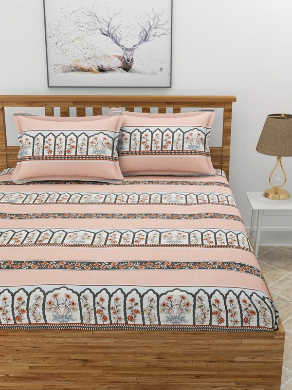 MORADO Premium Glace Cotton Elastic Fitted Double Bedsheet with 2 Pillow Covers (72x78x10 Inches, Carrot) - 72x78x10 Inches