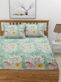 MORADO Premium Glace Cotton Elastic Fitted Double Bedsheet with 2 Pillow Covers (72x78x10 Inches, Green) - 72x78x10 Inches