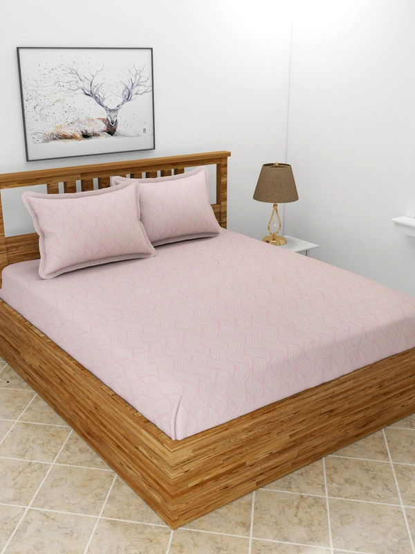 MORADO Premium Glace Cotton Elastic Fitted Double Bedsheet with 2 King Size Pillow Covers (72x78x8 Inches, Pink) - 72x78x8 Inches, Pink