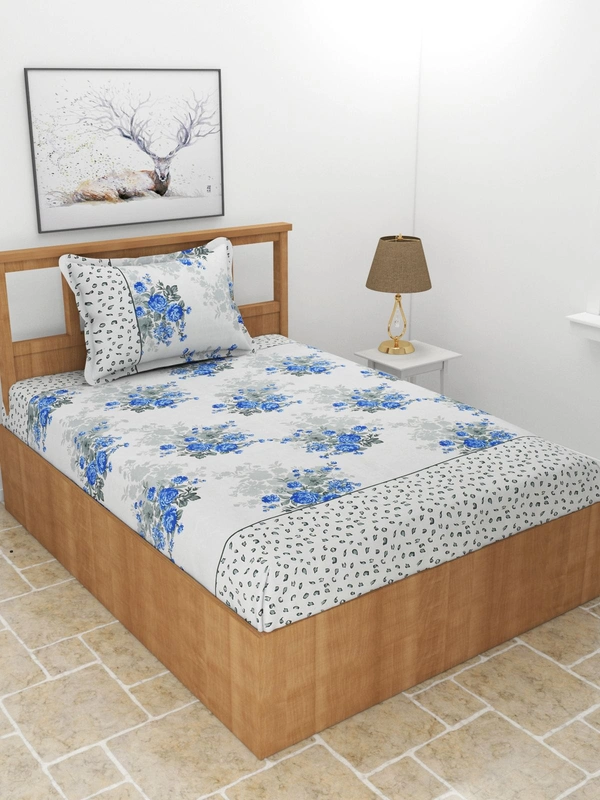 MORADO Premium Glace Cotton 210 TC Elastic Fitted Single Bedsheet with 1 Pillow Cover (36x72x8 Inches) - 36x72x8 Inches
