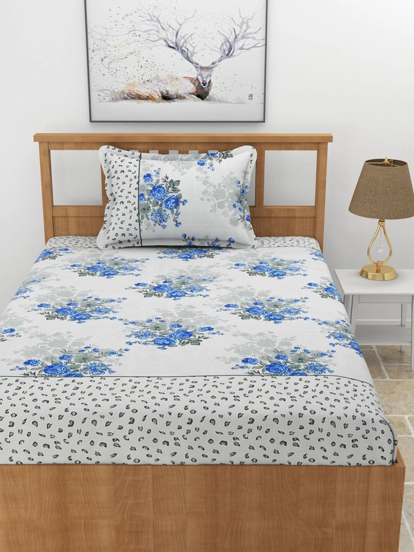 MORADO Premium Glace Cotton 210 TC Elastic Fitted Single Bedsheet with 1 Pillow Cover (36x72x8 Inches) - 36x72x8 Inches
