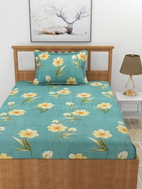 MORADO Premium Glace Cotton 210 TC Elastic Fitted Single Bedsheet with 1 Pillow Cover (36x72x8 Inches) - 36x72x8 Inches