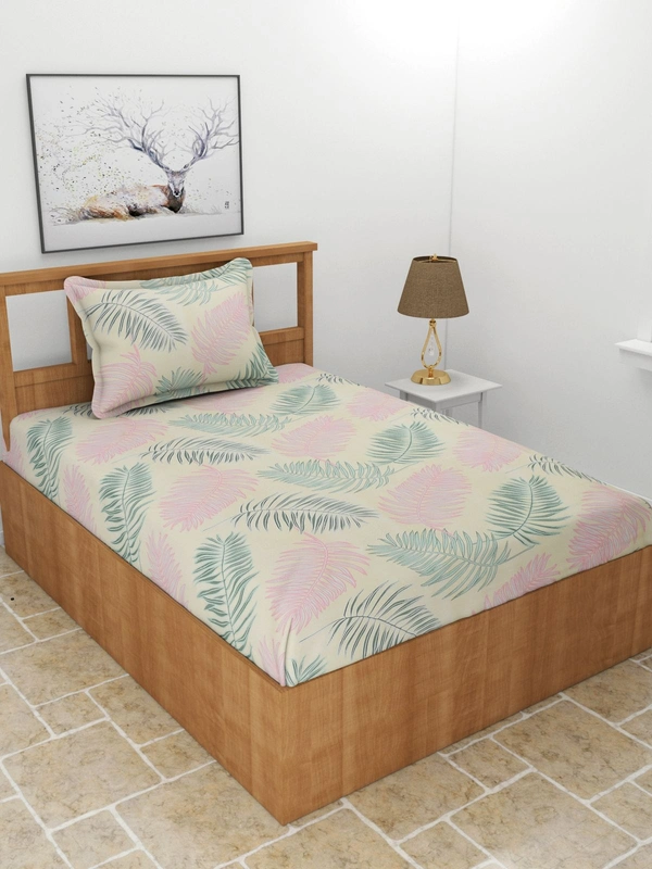 MORADO Premium Glace Cotton 210 TC Elastic Fitted Single Bedsheet with 1 Pillow Cover (36x72x8 Inches) - 36x72x8 Inches