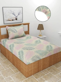 MORADO Premium Glace Cotton 210 TC Elastic Fitted Single Bedsheet with 1 Pillow Cover (36x72x8 Inches) - 36x72x8 Inches