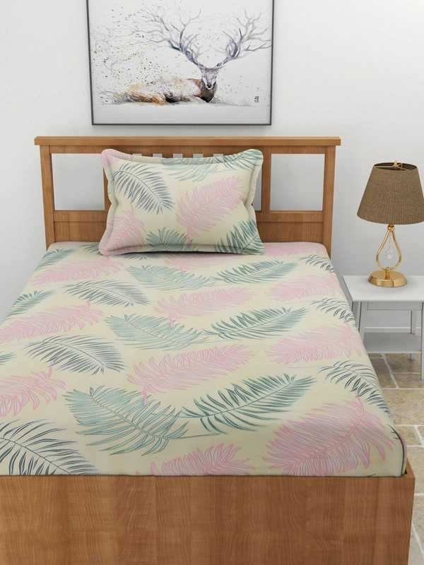 MORADO Premium Glace Cotton 210 TC Elastic Fitted Single Bedsheet with 1 Pillow Cover (36x72x8 Inches) - 36x72x8 Inches