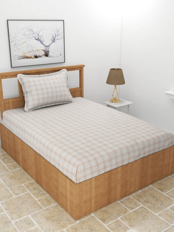 MORADO Premium Glace Cotton 210 TC Elastic Fitted Single Bedsheet with 1 Pillow Cover (36x72x8 Inches) - 36x72x8 Inches