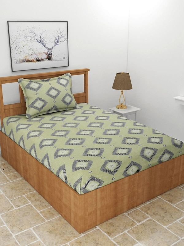 MORADO Premium Glace Cotton 210 TC Elastic Fitted Single Bedsheet with 1 Pillow Cover (36x72x8 Inches) - 36x72x8 Inches