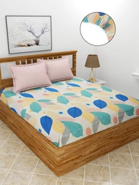 MORADO Premium Glace Cotton King Size Elastic Fitted Bedsheet with 2 Pillow Covers (72x78x8 Inches, Multi Leaf) - 72x78x10 Inches, Mutlicolor