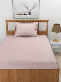MORADO Premium Glace Cotton Elastic Fitted Single Bedsheet with 1 King Size Pillow Cover (36x72x8 Inches, Pink) - 36x72x8 Inches, Pink