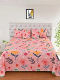 MORADO Glace Cotton 5 Pcs with Beautiful White Pompom Lace Bedding Set | Double Bed Size Bedsheet with 2 Pillow Covers and 2 Filled Cushions (90x100 Inches - Pink) - 90x100 Inches, Pink