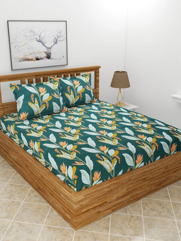 MORADO Premium Glace Cotton Double Bedsheet with 2 King Size Pillow Covers (90x100 Inches) - Green