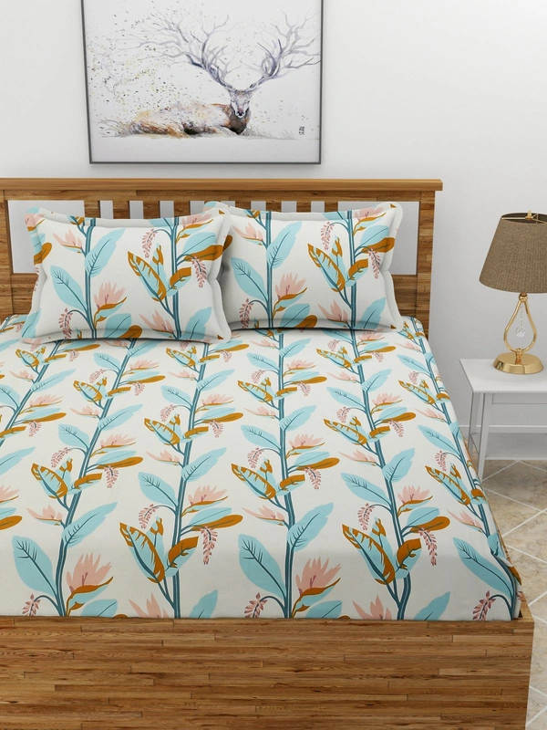 MORADO Premium Glace Cotton Elastic Fitted Double Bedsheet with 2 Pillow Covers (72x78x8 Inches) - Green