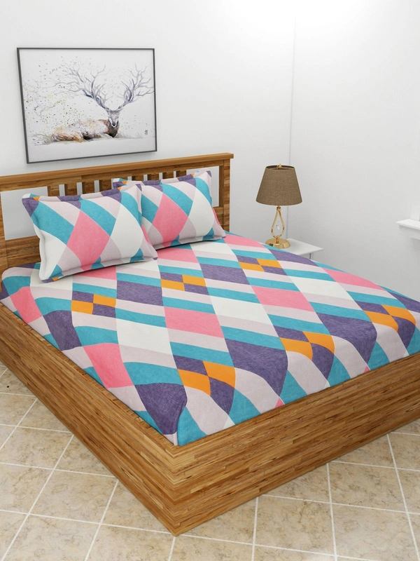 MORADO Premium Glace Cotton Double Bedsheet with 2 King Size Pillow Covers (90x100 Inches) - Multicolor