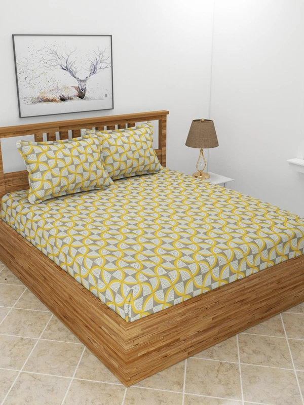 MORADO Premium Glace Cotton Double Bedsheet With 2 King Size Pillow Covers (90x100 Inches) - 72x78x8 Inches, Beige