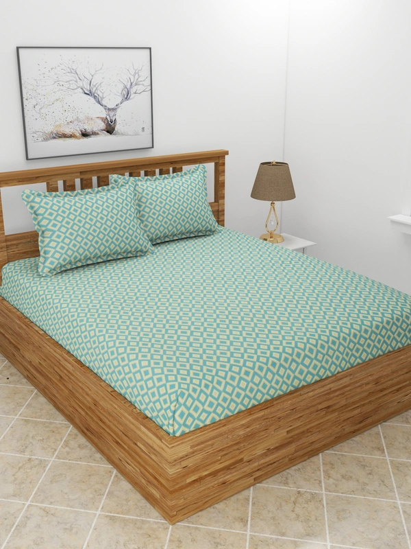 MORADO Premium Glace Cotton Double Bedsheet With 2 King Size Pillow Covers (90x100 Inches) - 72x78x8 Inches, Green