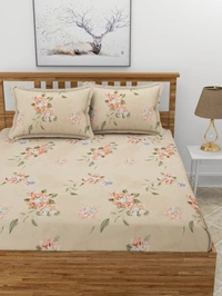 MORADO Premium Glace Cotton Elastic Fitted Double Bedsheet With 2 Pillow Covers (72x78x8 Inches) - 72x78x8 Inches, Peach