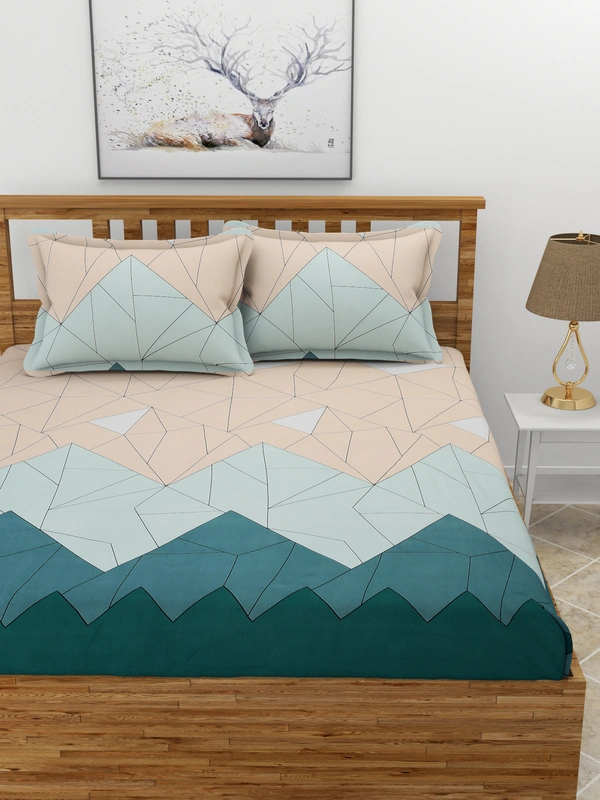 MORADO Premium Glace Cotton Elastic Fitted Double Bedsheet With 2 Pillow Covers (72x78x8 Inches) - 72x78x8 Inches, Multicolor