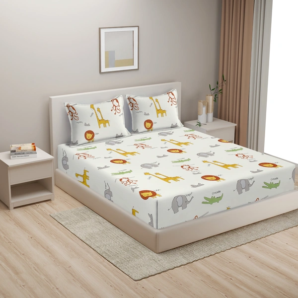 MORADO Premium Glace Cotton Double Bedsheet With 2 King Size Pillow Covers (90x100 Inches) - 72x78x8 Inches, Offwhite