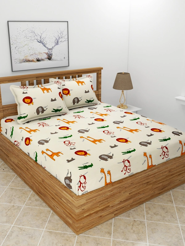 MORADO Premium Glace Cotton Double Bedsheet With 2 King Size Pillow Covers (90x100 Inches) - 72x78x8 Inches, Offwhite