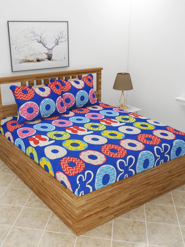 MORADO Premium Glace Cotton Double Bedsheet With 2 King Size Pillow Covers (90x100 Inches) - 90x100 Inches, Blue