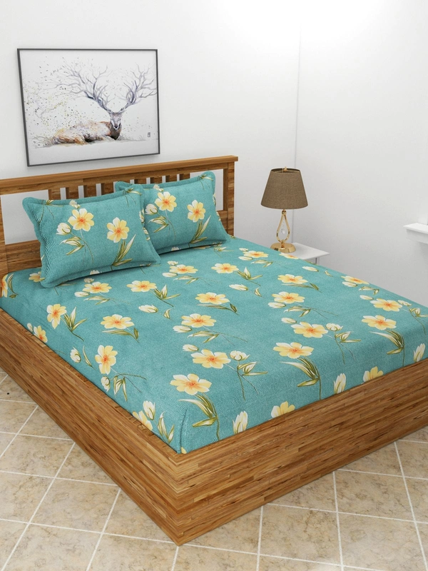 MORADO Premium Glace Cotton Double Bedsheet with 2 King Size Pillow Covers (90x100 Inches, Yellwo Green) - 90x100 Inches, GreenYellow