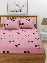 MORADO Premium Glace Cotton Elastic Fitted Double Bedsheet with 2 Pillow Covers (72x78x8 Inches) - Pink, Hand Wash or Machine Wash, Wash Dark Colors Separately, Do not Bleach