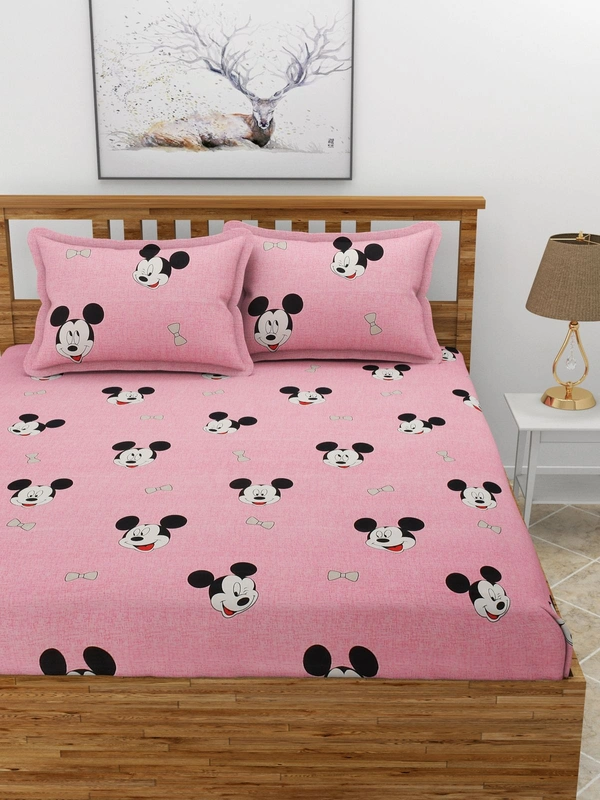 MORADO Premium Glace Cotton Elastic Fitted Double Bedsheet with 2 Pillow Covers (72x78x8 Inches) - Pink, Hand Wash or Machine Wash, Wash Dark Colors Separately, Do not Bleach