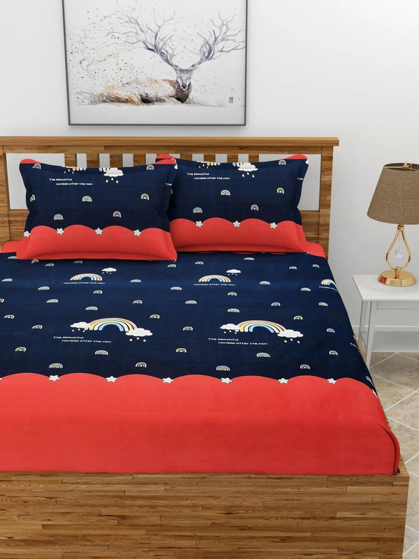 MORADO Premium Glace Cotton Elastic Fitted Double Bedsheet with 2 Pillow Covers (72x78x8 Inches) - Multicolor, Hand Wash or Machine Wash, Wash Dark Colors Separately, Do not Bleach