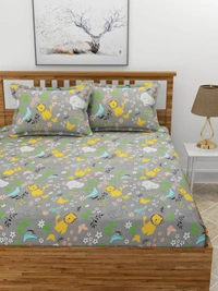 MORADO Premium Glace Cotton Elastic Fitted Double Bedsheet with 2 Pillow Covers (72x78x8 Inches) - Grey, Hand Wash or Machine Wash, Wash Dark Colors Separately, Do not Bleach