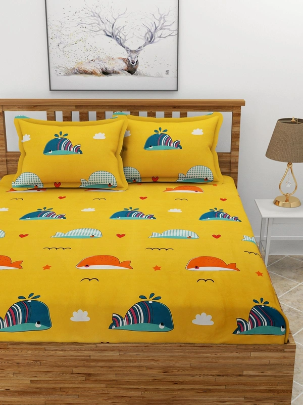 MORADO Premium Glace Cotton Elastic Fitted Double Bedsheet with 2 Pillow Covers (72x78x8 Inches) - Yellow, Hand Wash or Machine Wash, Wash Dark Colors Separately, Do not Bleach