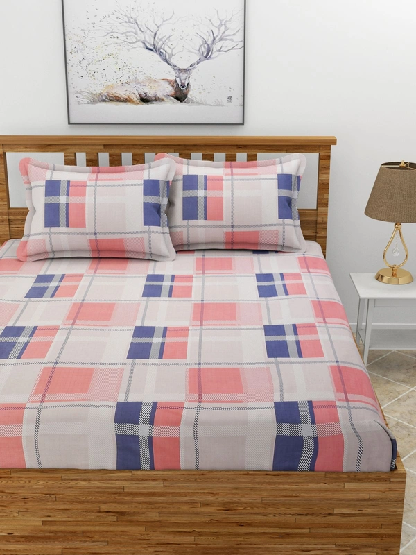 MORADO Premium Glace Cotton Elastic Fitted Double Bedsheet with 2 Pillow Covers (72x78x10 Inches)