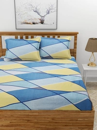 MORADO Premium Glace Cotton Elastic Fitted Double Bedsheet with 2 Pillow Covers (72x78x10 Inches)