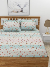 MORADO Premium Glace Cotton Elastic Fitted Double Bedsheet With 2 Pillow Covers (72x78x8 Inches) - 72x78x8 Inches, Multicolor